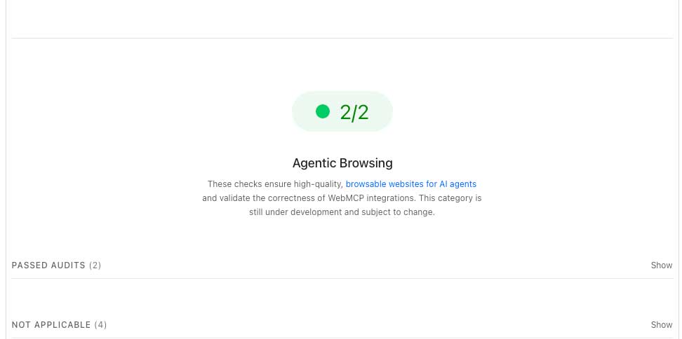 Lighthouse Agentic Browsing Scoring